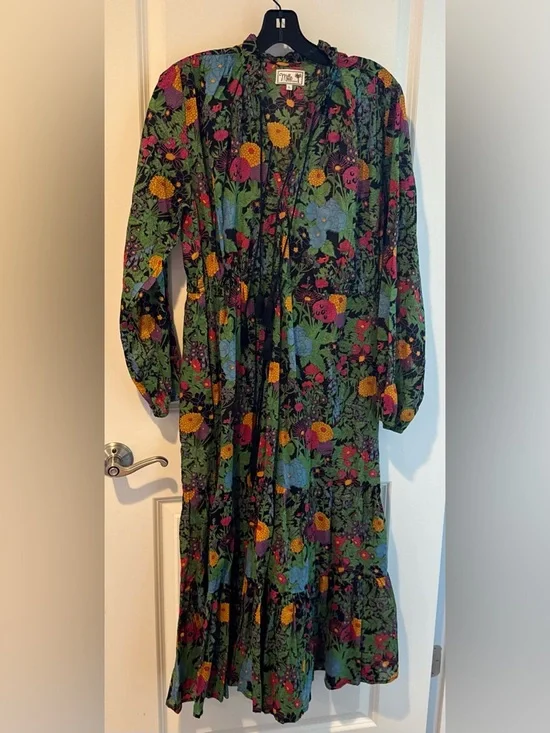 Mille Astrid Midi Dress Botanica Floral Tiered | L - Picture 2 of 5